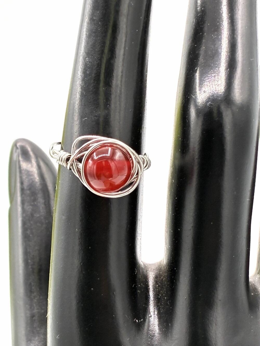 Handmade Wire-Wrapped Carnelian Stone Ring Size 7 Silver-Tone